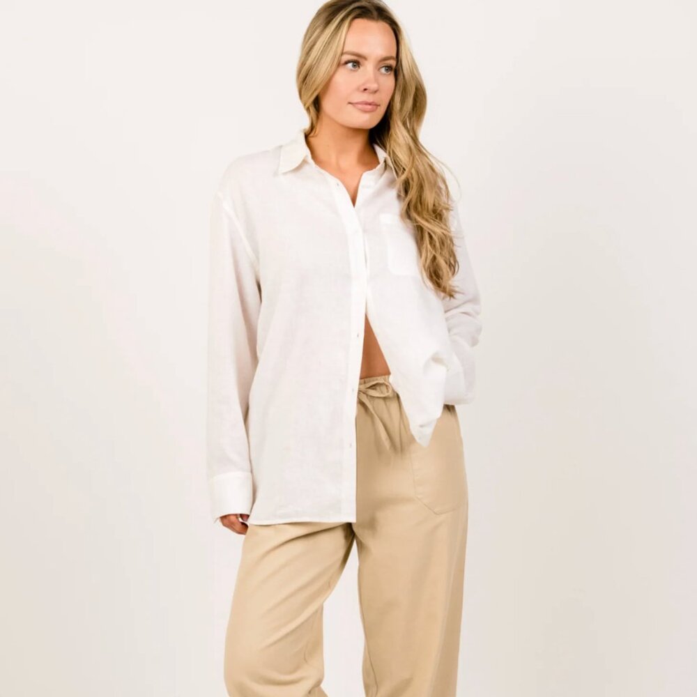 ABLE NWOT Harris Oversized Linen Button Down Shirt, Color: Natural, Size: XS